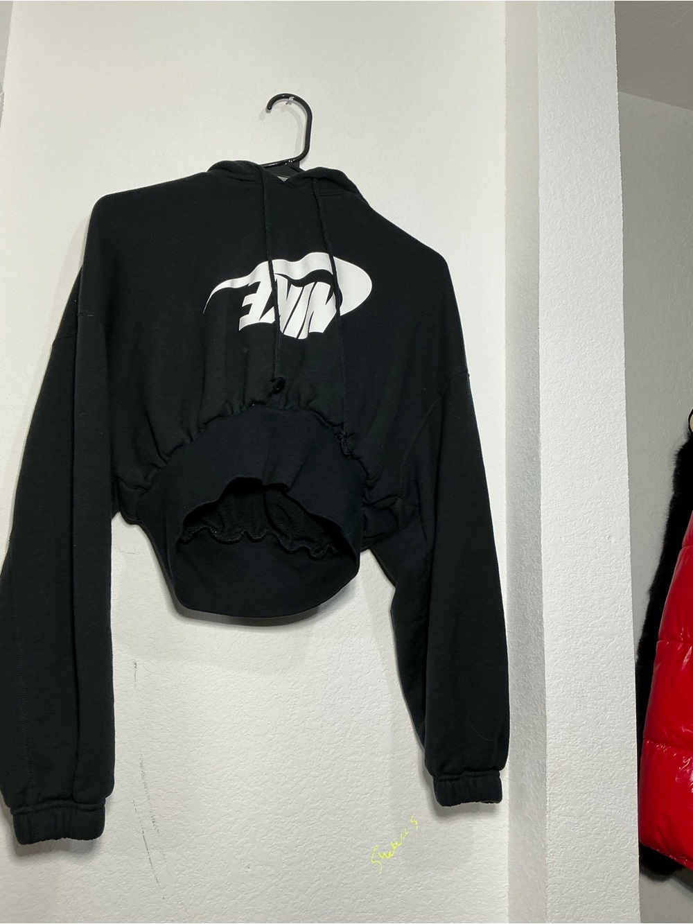 Nike Black Cropped Hoodie with White Swoosh Logo
